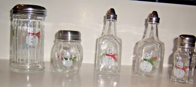Gemco Ware Snowman Hand-Painted 5-Piece Tableware Shaker Set Holiday Decor