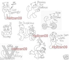 Patriotic Victory WWII Kittens DOW Embroidery hot iron transfer pattern
