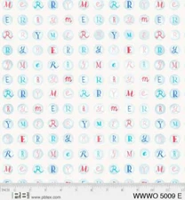 P & B Textiles Christmas Merry Letters on White 100% Cotton Fabric Price per Yar