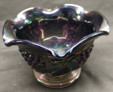 IMPERIAL Grape Pattern Amethyst Carnival Glass Vase/Candy/Nut Dish