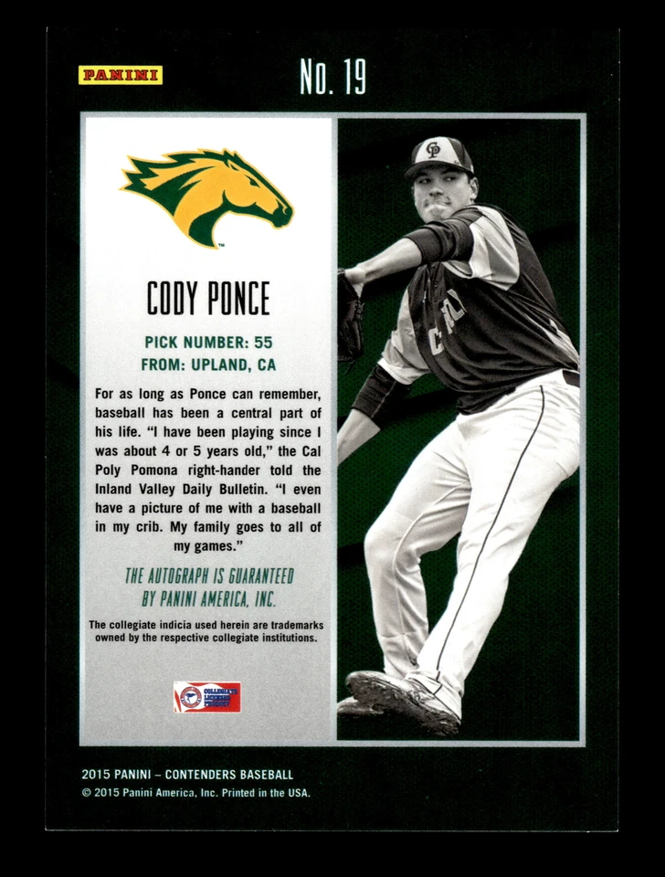 Cody Ponce 2015 Panini Contenders #19 College Ticket Autographs Red Foil - Image 2 of 2
