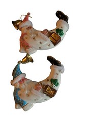 Set Of 2 Shatterproof Crescent Santa Ornaments Holiday Decorations