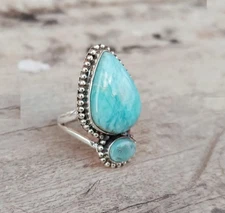 Larimar Gemstone Ring Handmade 925 Silver Statement Beautiful Ring All Size R321