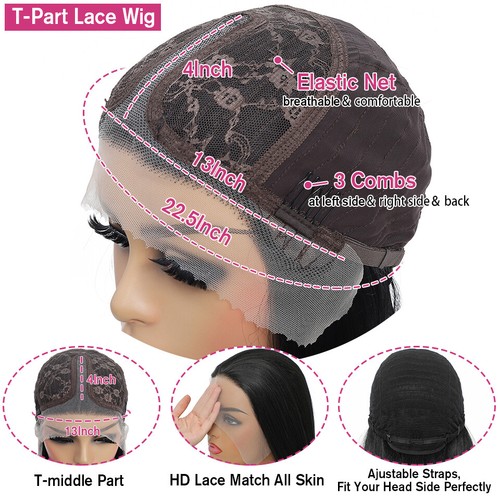 Pre Plucked Long Wavy Frontal T Lace Wigs Women Synthetic Hair Dark brown - Picture 7 of 8
