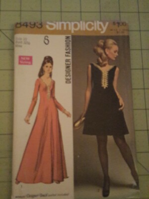 Vintage Simplicity Pattern 8493 Womens Designer Dresses 1960's Size 12 Bust 34 