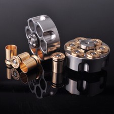 Stainless Steel Revolver Finger Spinner Hand Fidget EDC Pocket Toy Brass Bullets