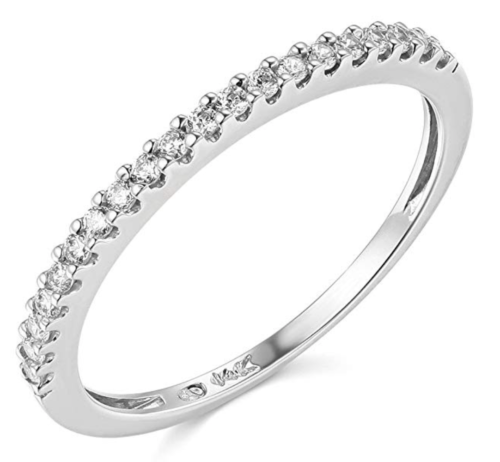 0.45 Ct Round Real 14k White Gold Pavé Engagement Wedding Anniversary Band Ring