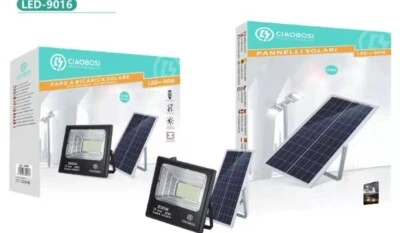 CIAOBOSI Faro Solare LED 100W Luce Fredda Faretto Esterno Controllo Remoto Telecomando