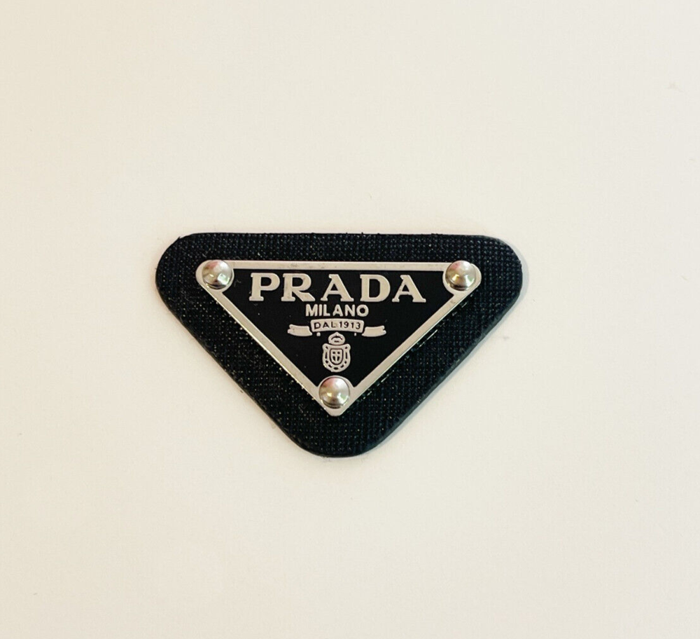 Prada Silver and Black Leather Triangle Pendant Necklace  