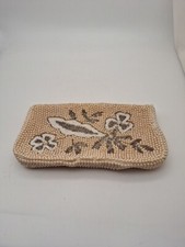 Vintage Beaded Champagne Color Made In Japan Zippered Clutch Seed Beads