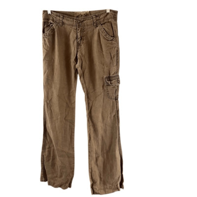 BKE Izzy 100% Linen Cargo Style Pants Size 27L Brown 31 x 33