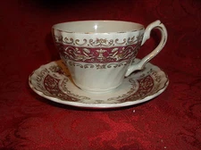 MYOTT RIALTO IRONSTONE WARE MAROON CUP AND SAUCER