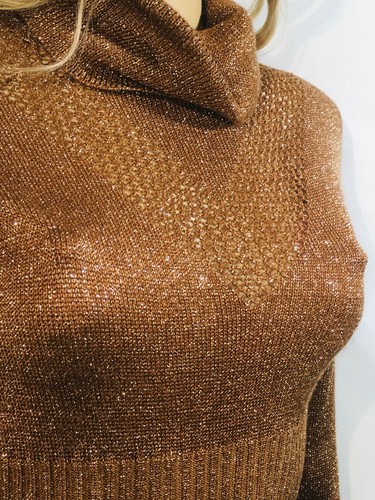 Vintage Metallic 1970s David Pik International Turtleneck Sheath Dress Sparkly - Picture 4 of 24