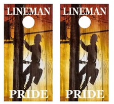 KT Cornhole Wraps Lineman Pride Barnwood laminated Cornhole Vinyl Wraps / Sticke