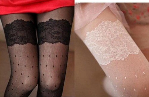 Women black white Vintage Retro thigh 