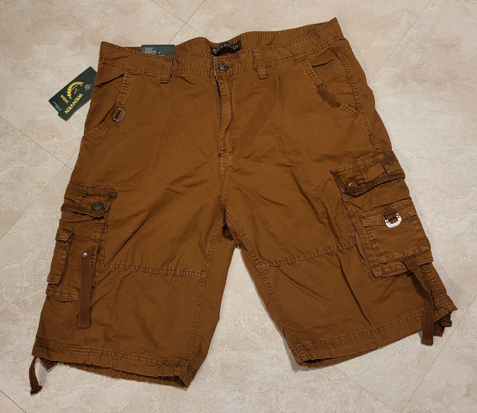 Wenven Mens Size 42 Cargo Hiking Brown Relaxed Fit Many Pockets Shorts NWT