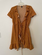 SHEIN Dress Polka Dot Wrap V Neck Mini Dress Yellow Women Small