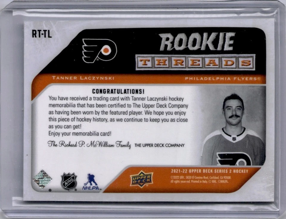 Tanner Laczynski Rookie Threads 05-06 Retro #RT-TL  2021-22 Upper Deck Series 2 - Image 2 of 2