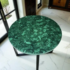 Malachite Marble Round Coffee Table, Handmade Green GemStone Table Top