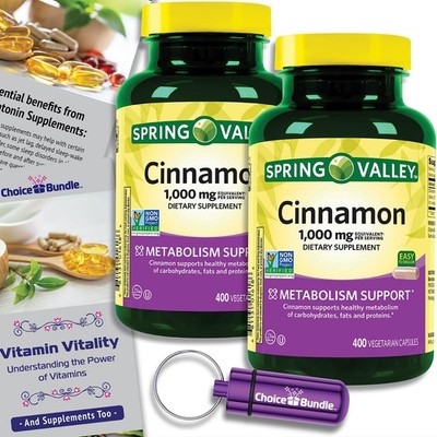 Spring Valley Cinnamon Supplement 1000mg 400 ct Cassia Vegetarian Capsule 2 Pk