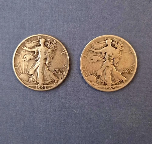 2 1943 Walking Liberty Half Dollar Coins