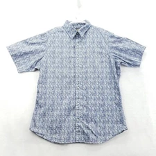Cremieux Shirt Mens Medium Blue Geometric Print Short Sleeve Button Front Cotton