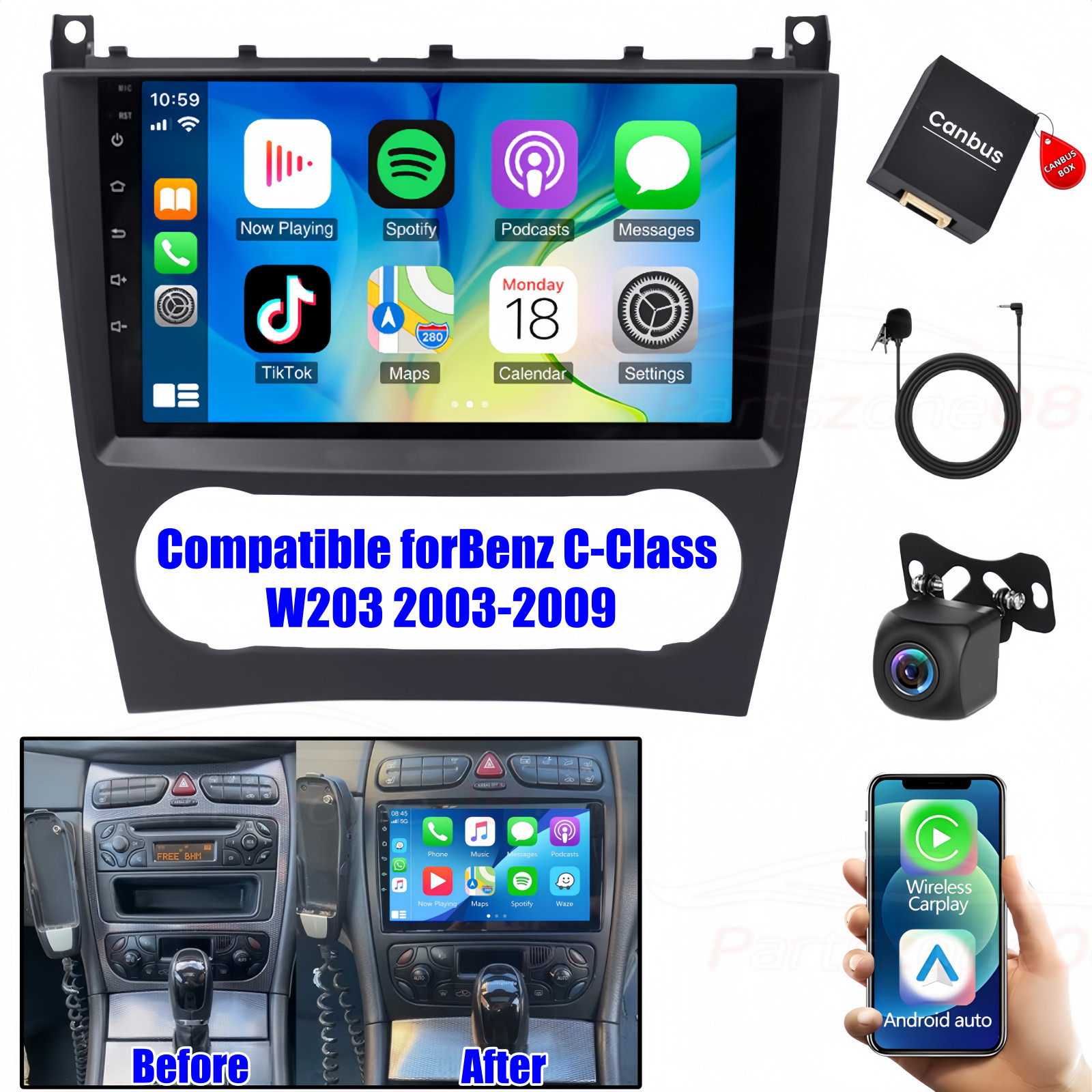 For Mercedes Benz C Class W203 Clk W209 Carplay Android15