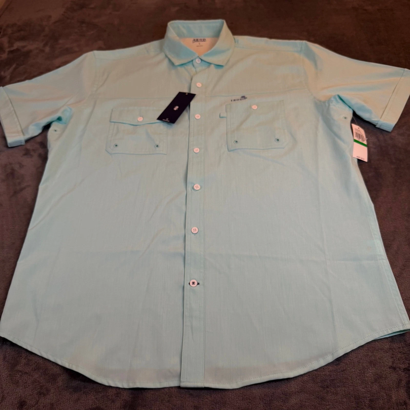 IZOD Saltwater Short Sleeve Sun Shield Performance Shirt Aqua Mens Large NWT