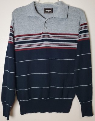 Vintage 1970's Campus Striped Rugby Sweater Small Pullover Disco Hipster USA