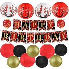14Pcs Hibachi Party Decorations, Chinese Japanese Red, Black, Gold