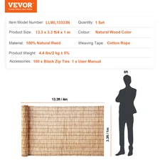 Natural Reed Fencing 3.3 Ftx13.3Ft Balcony Reed Fence Roll for Outdoor Backyard 