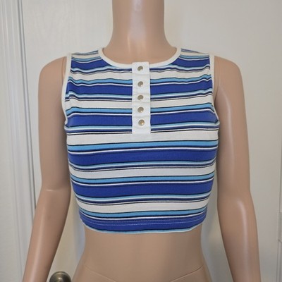 VTG Juniors Sz M Energie Cropped Striped Tank Top Y2K