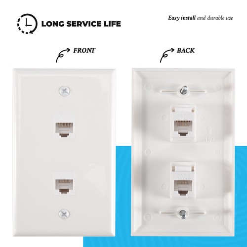 1 Pack 2 Port Ethernet Wall Plate, Cat6 Female to Female Wall Jack RJ45 5387 - Photo 5/7