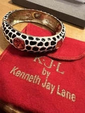 NEW Kenneth Jay Lane White Black Enamel Animal Print Stone Bracelet #274