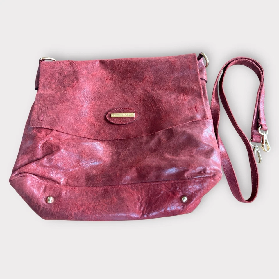 Tuscany Leather Antiqued Brushed Calfskin Suede Shoulder Bag Purse Red Italy GUC - Image 2 of 4
