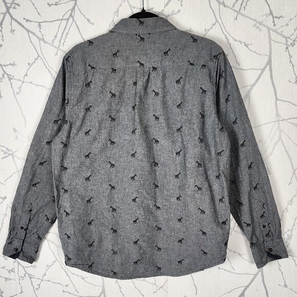 LRG Clothing Equipment Gray Chambray Giraffe Embroidered Shirt | Men's M View 3