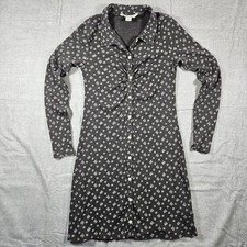 American Eagle Ribbed Floral Button Front Long Sleeve Mini Dress Womens M Gray