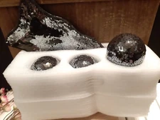 KMwares 12.4” Mosaic Glass Decorative Tray / Dish 3 Decorative Orb Balls Black