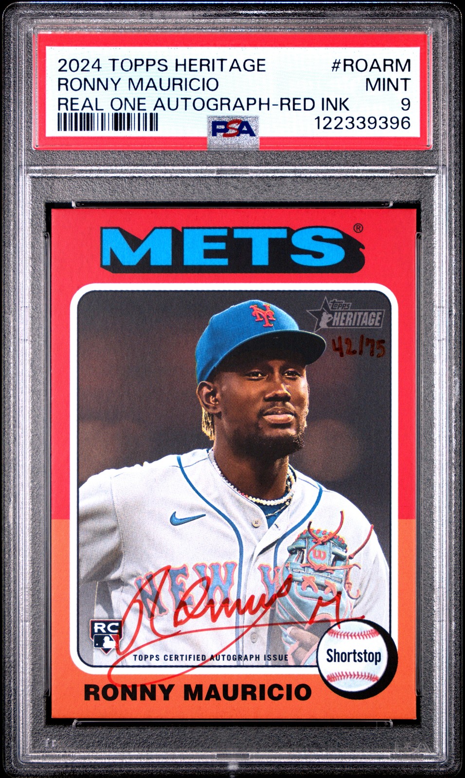 2024 TOPPS HERITAGE REAL ONE AUTOS RED INK #ROARM RONNY MAURICIO 42/75 PSA 9