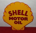 VINTAGE "SHELL MOTOR OIL" 12" PORCELAIN METAL GASOLINE RED BACK ADVERTISING SIGN