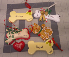 Used Pet Ornament Lot 1 Cat 4 Dog Bone with Names Personalized 2002 - 15 Holiday