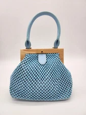 OLGA BERG Marlo Ball Mesh Handle Bag In Blue 