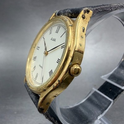 Seiko Alba Watch Men 33mm White Dial Gold Tone Round Y136-6A10 New 