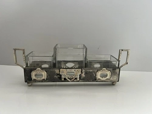 Art Nouveau / Art Deco Menage for Spices Silver Plated Glass Inserts