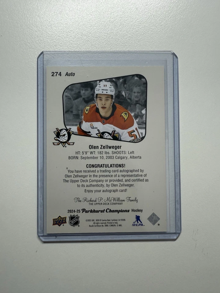 OLEN ZELLWEGER 2024-25 PARKHURST CHAMPIONS ROOKIES AUTO - Image 2 of 2