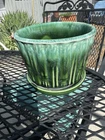 McCoy Green Ceramic & Ribbed Glass Planter Art Pottery Late 20th Century