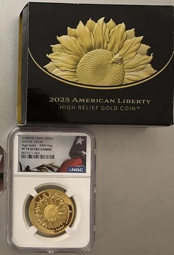 2025 W $100 Gold High Relief Liberty NGC PF70 with OGP SUNFLOWER