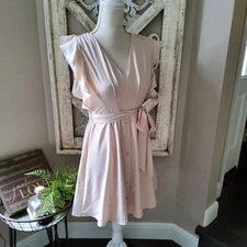 Favlux Women's Sleeveless Ruffle Flutter Flare A-line Belted Mini Dress in Sand