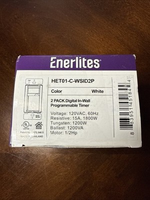 Enerlites HET01-C-WSID2P White Programmable Timer Switch 2 Pack New/Open Box