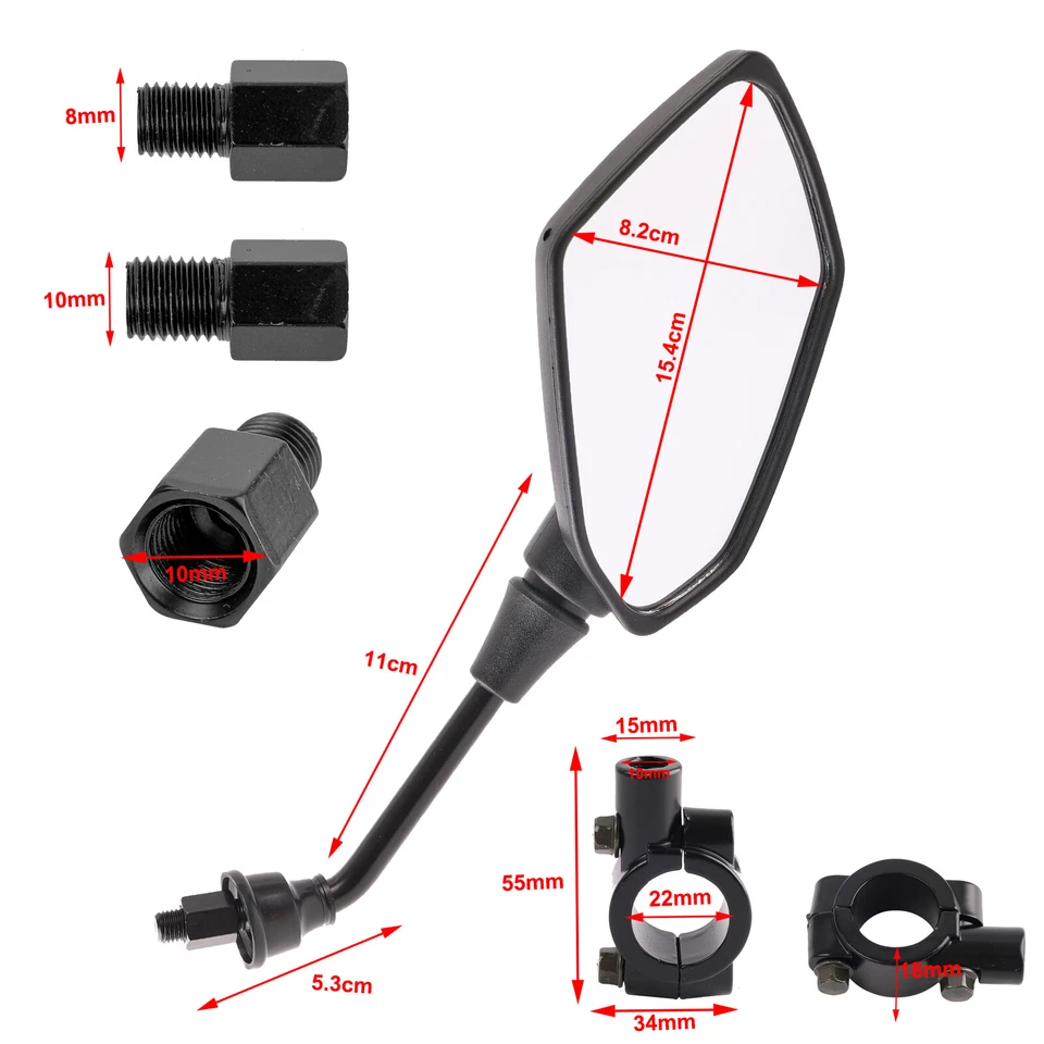 2 Pcs 8mm 10mm Motorcycle Wing Rear View Side Mirrors Black 7/8'' ATV Scooter - Image 2 of 4